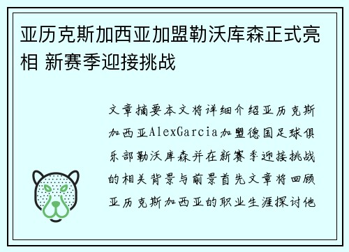 亚历克斯加西亚加盟勒沃库森正式亮相 新赛季迎接挑战