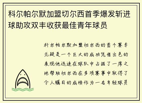 科尔帕尔默加盟切尔西首季爆发斩进球助攻双丰收获最佳青年球员